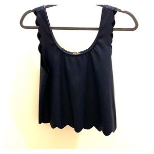 Faux Leather navy crop top with scalloped edges